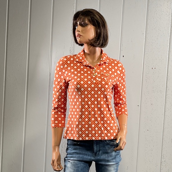 *Talbots women’s Orange Geometry Print collared Shirt Sz MP - Picture 11 of 12